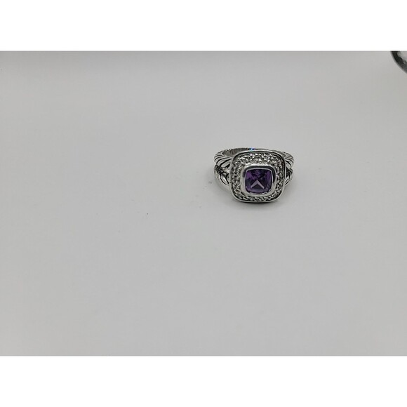 Vintage Silver Tone Purple Stone Halo Ring Rope Band Cushion Cut SZ 7 - Picture 10 of 11